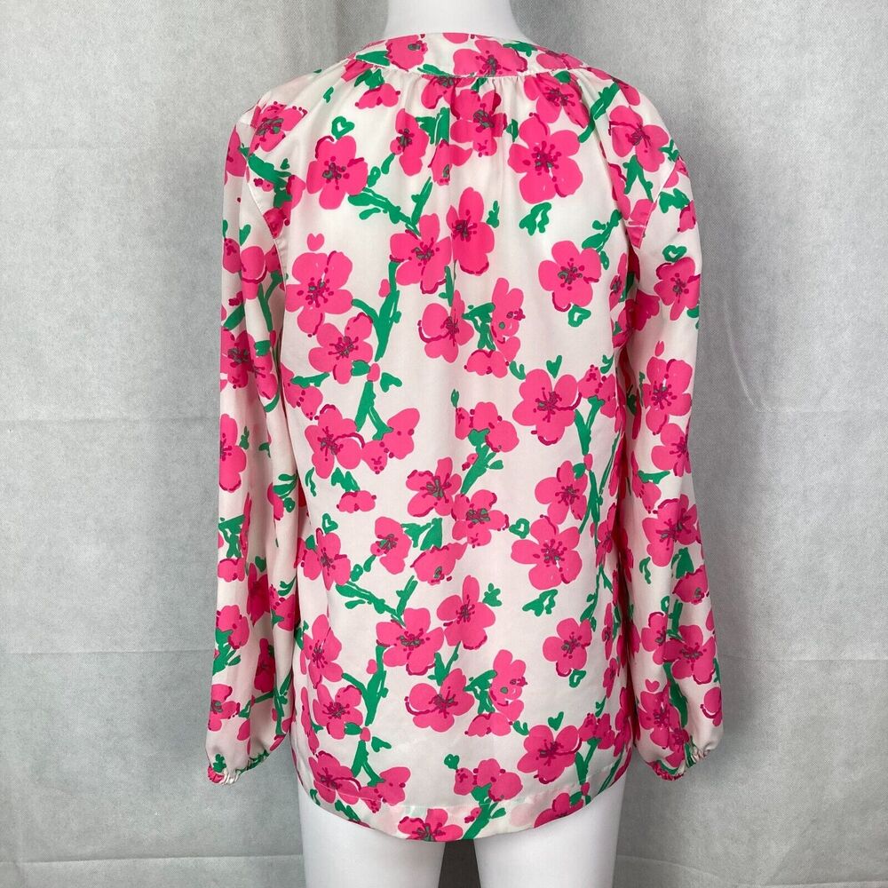 Lilly Pulitzer Shirt Women Sz XS White Pink Green Floral Gold Button Popover Top - Picture 4 of 9